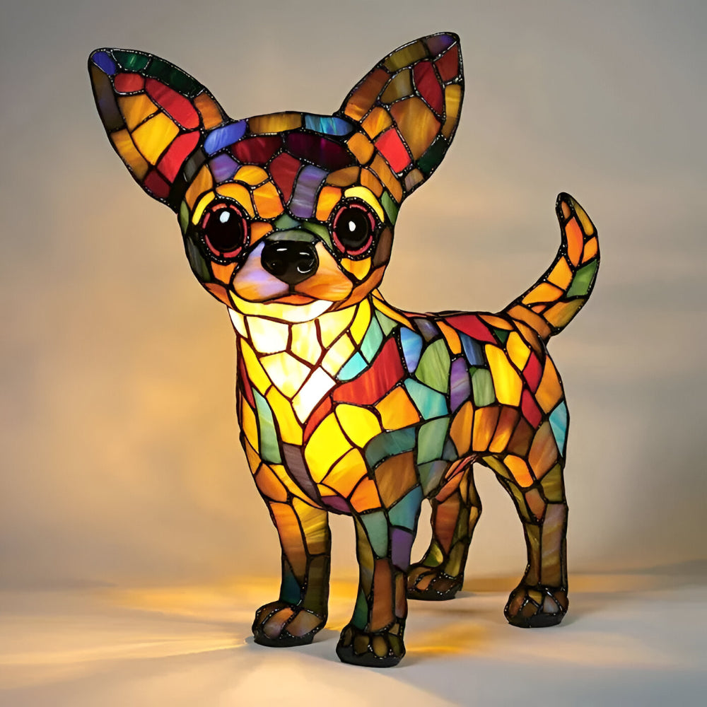 Decorative LED Table Lamp in the Shape of a Dog with Stained Glass