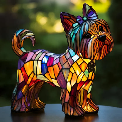 Decorative LED Table Lamp in the Shape of a Dog with Stained Glass