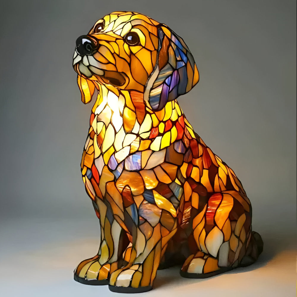 Decorative LED Table Lamp in the Shape of a Dog with Stained Glass