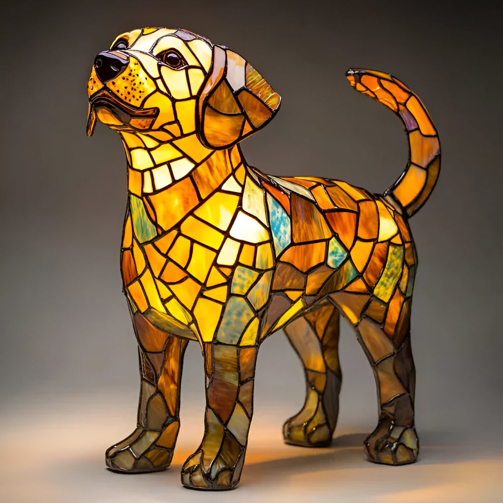 Decorative LED Table Lamp in the Shape of a Dog with Stained Glass