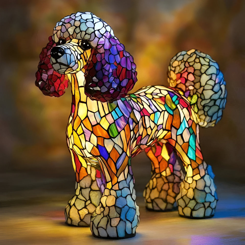 Decorative LED Table Lamp in the Shape of a Dog with Stained Glass