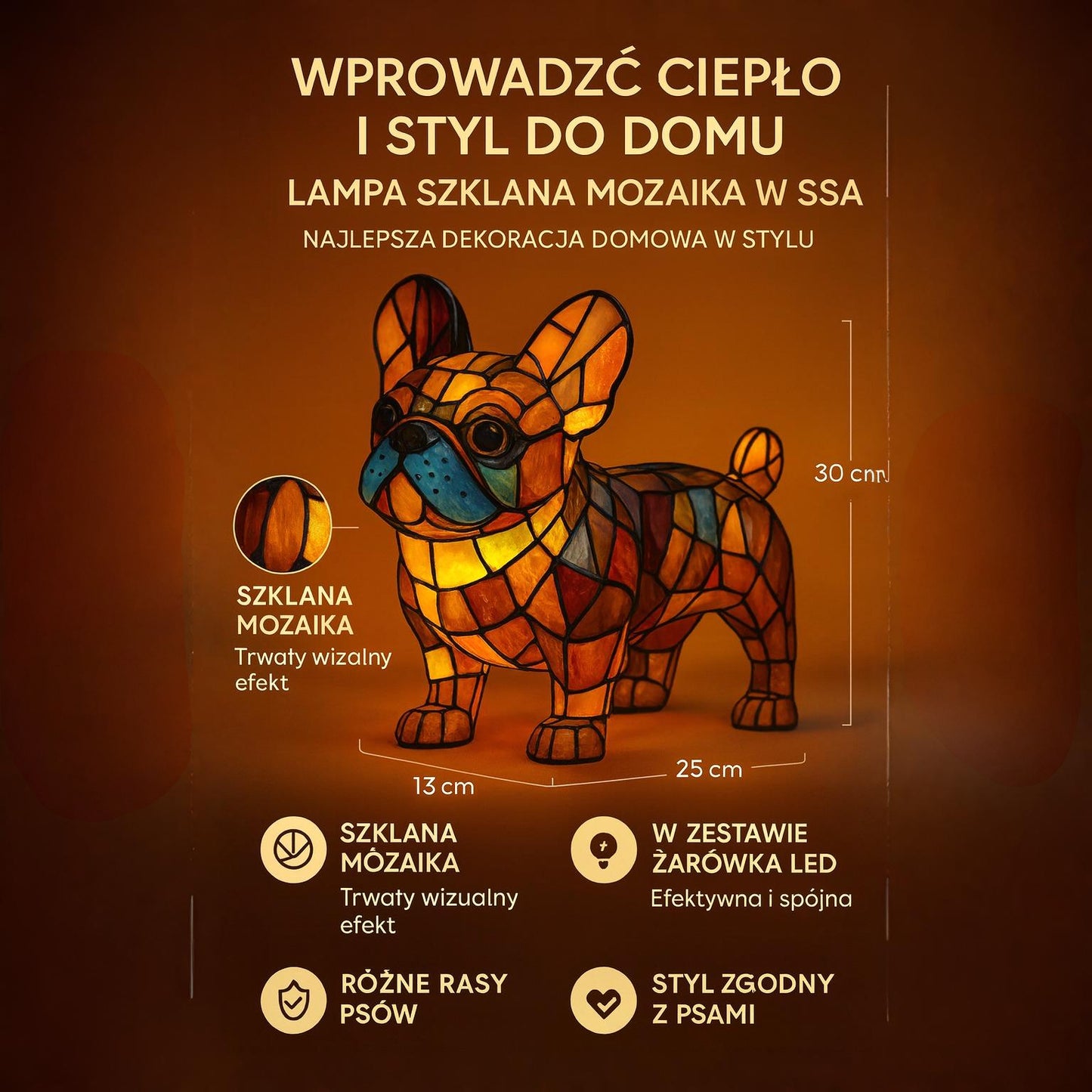 Decorative LED Table Lamp in the Shape of a Dog with Stained Glass