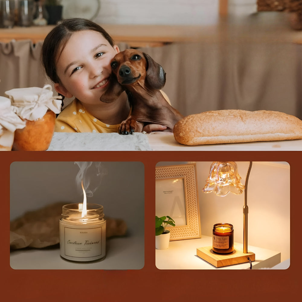 Table Lamp Candle Warmer Glass Wooden Base