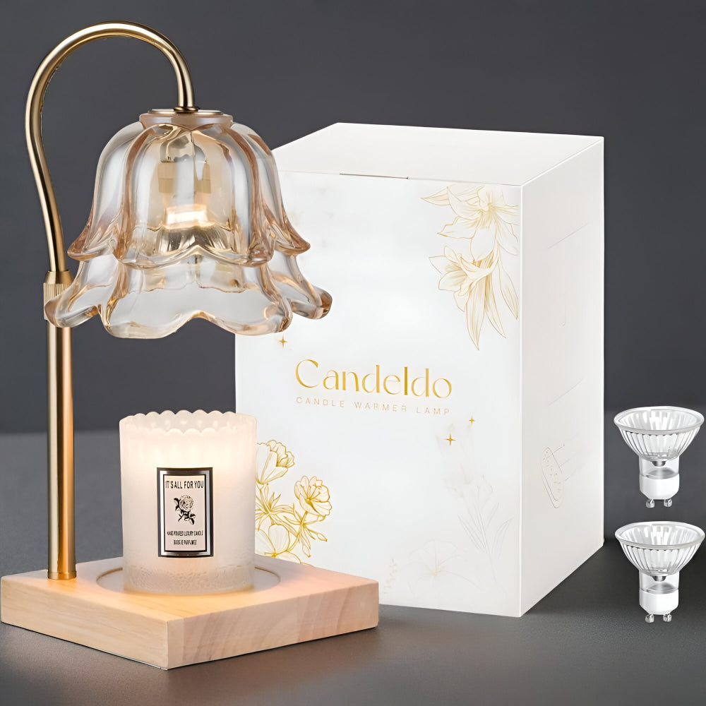 Table Lamp Candle Warmer Glass Wooden Base