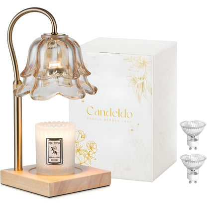Table Lamp Candle Warmer Glass Wooden Base