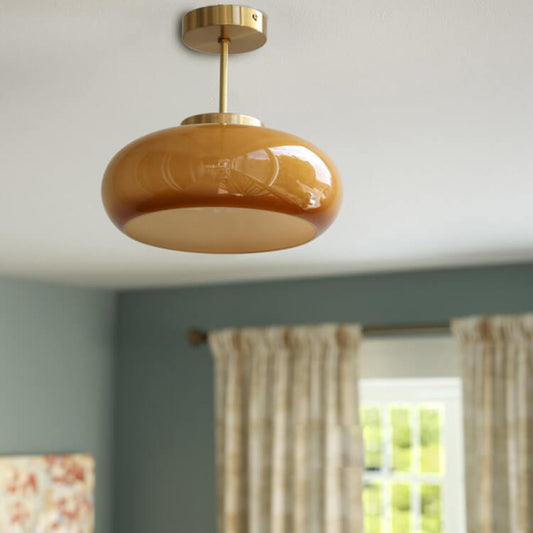 Lampa Sufitowa Półwieszana Mosiężna Szklanym Kloszem 1