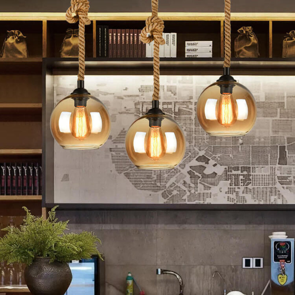 Lampa Wisząca Industrialna Szklana Kula Liną Retro 3