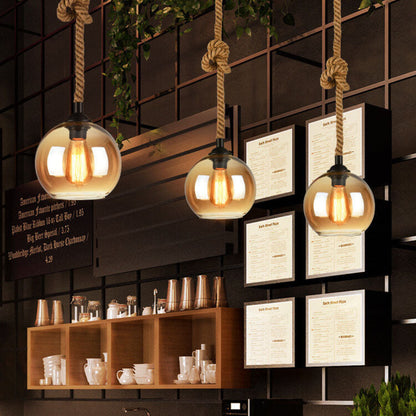 Lampa Wisząca Industrialna Szklana Kula Liną Retro 4