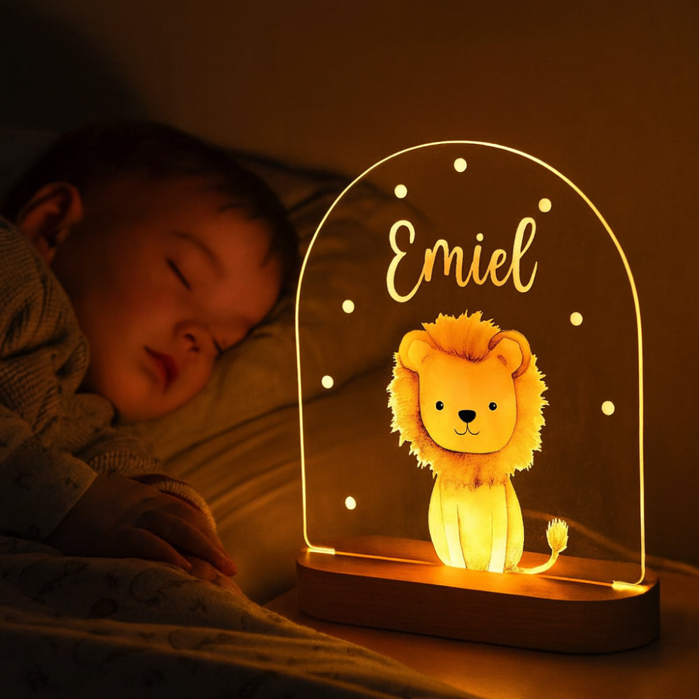 Lampka Nocna Dziecięca LED Drewniana Podstawa Dekoracyjna