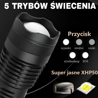 Latarka Taktyczna LED Aluminiowa Zoom Mocne Światło XHP50