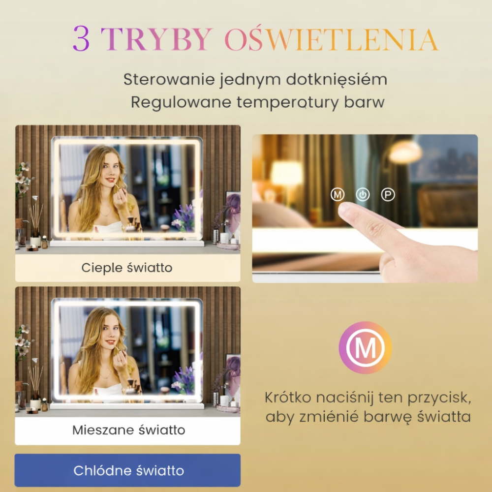 Lustro LED Aluminiową Ramą Trybami Kolorów 4