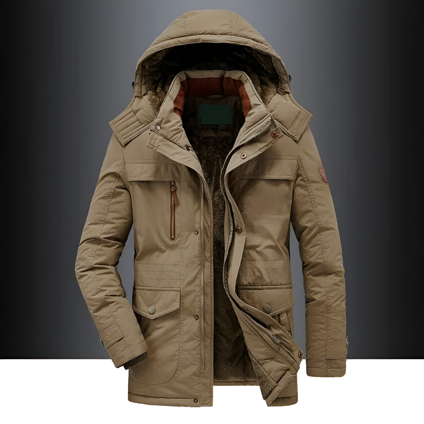 Męska Kurtka Parka Pikowana Kapturem Odzież Outdoorowa 2