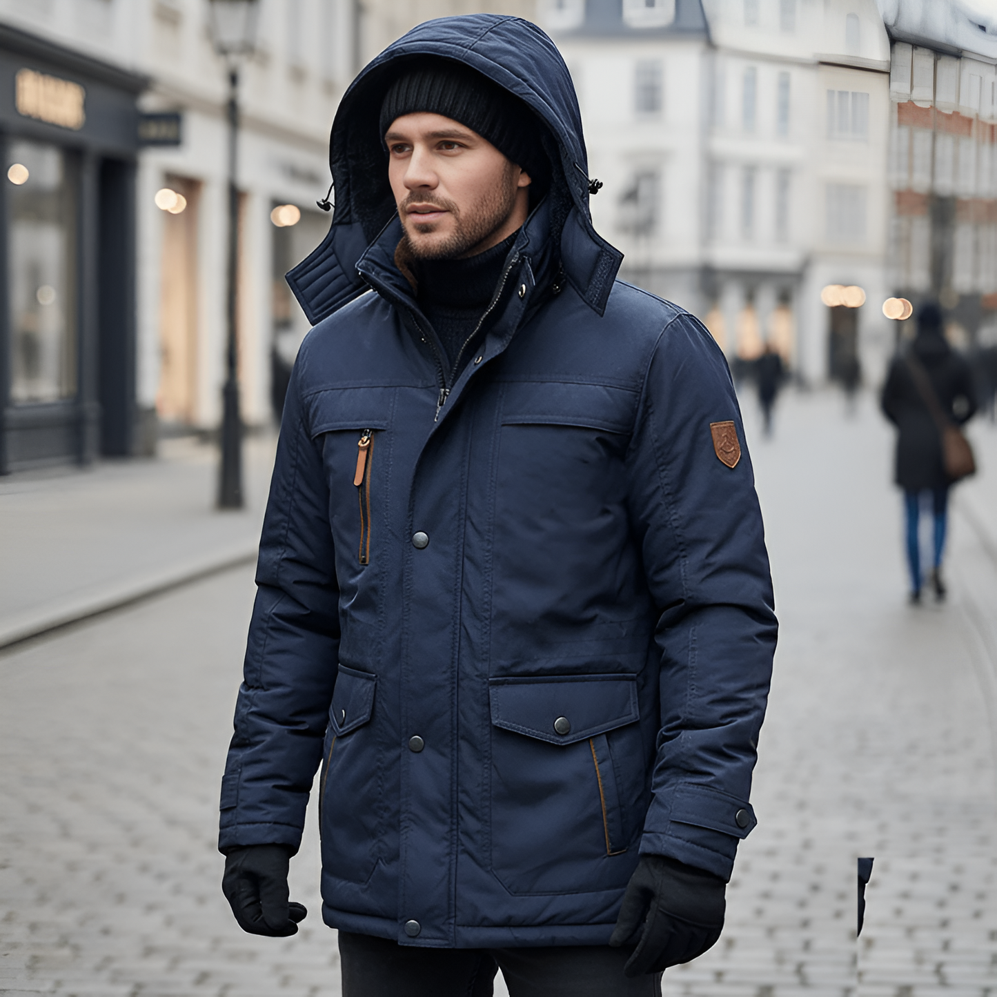 Męska Kurtka Parka Pikowana Kapturem Odzież Outdoorowa 5