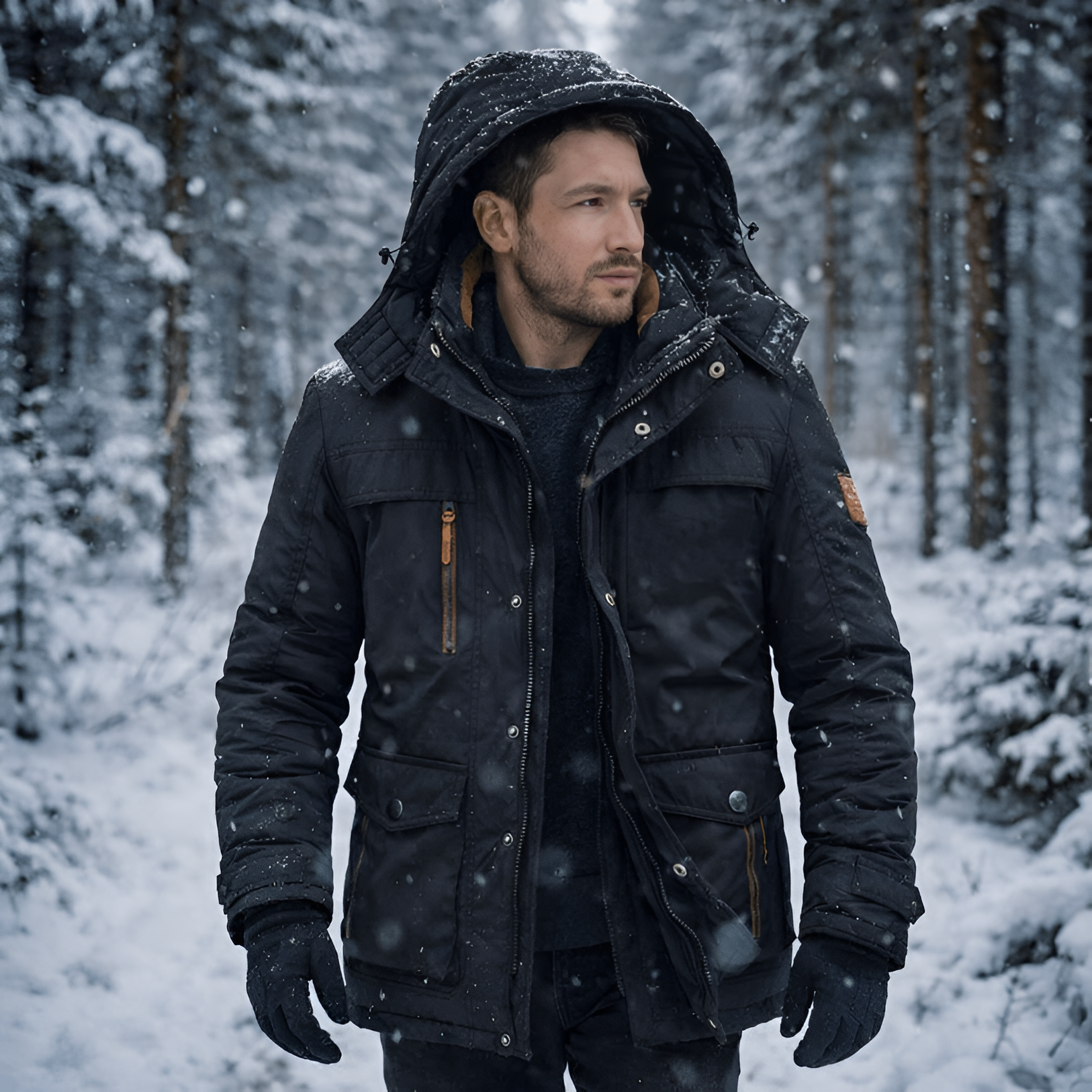 Męska Kurtka Parka Pikowana Kapturem Odzież Outdoorowa 7