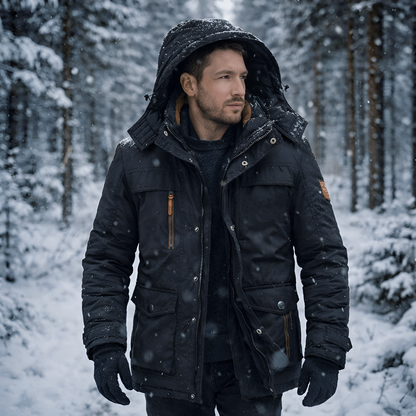 Męska Kurtka Parka Pikowana Kapturem Odzież Outdoorowa 7