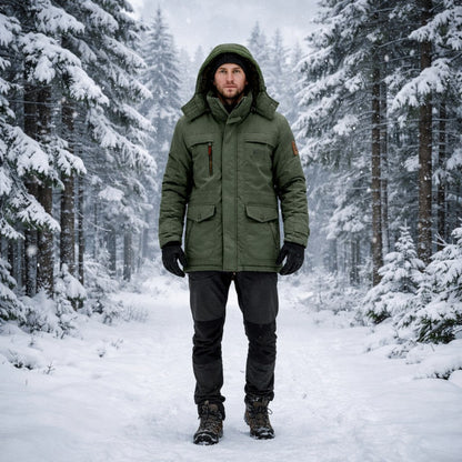 Męska Kurtka Parka Pikowana Kapturem Odzież Outdoorowa 3