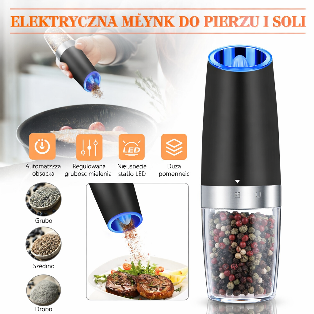 Młynek Elektryczny Przypraw Regulacją Grubości Podświetleniem 4