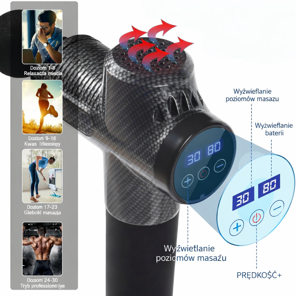Masażer Elektryczny Regulacja Intensywności Głowice Wymienne