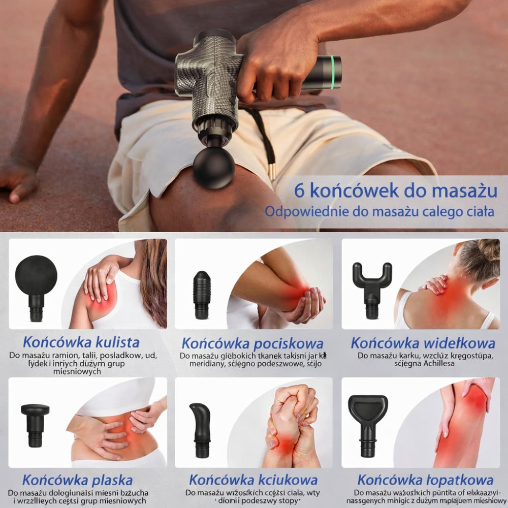Masażer Elektryczny Regulacja Intensywności Głowice Wymienne