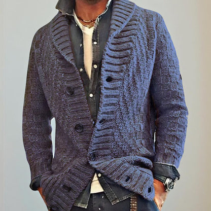 Męski Sweter Kardigan Dzianinowy Kołnierz Szalowy