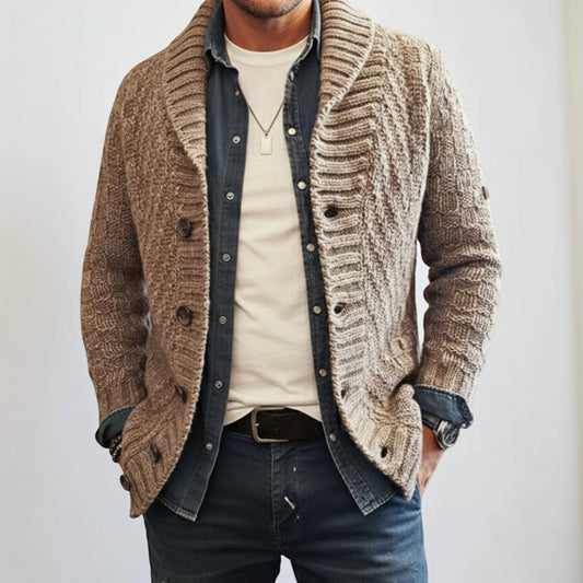 Męski Sweter Kardigan Dzianinowy Kołnierz Szalowy