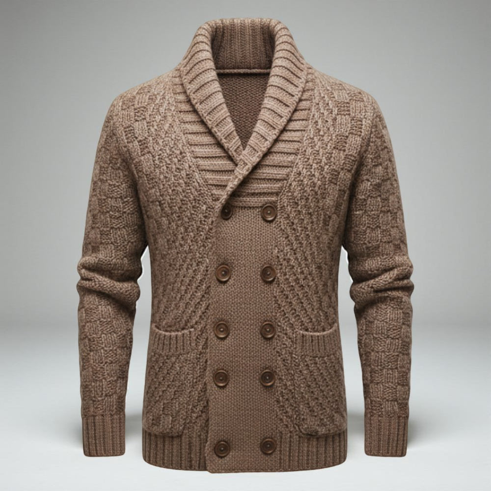Męski Sweter Kardigan Dzianinowy Kołnierz Szalowy