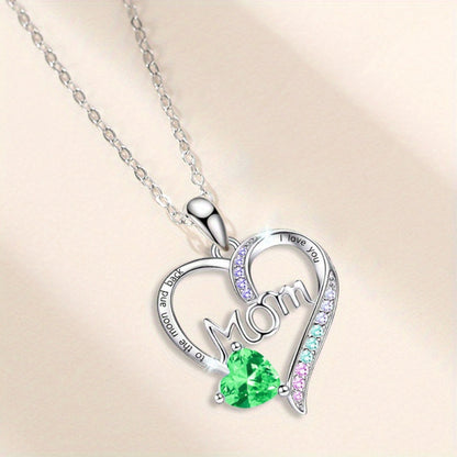 Women's Necklace Heart Mom Zirconia Elegant Mothers Day