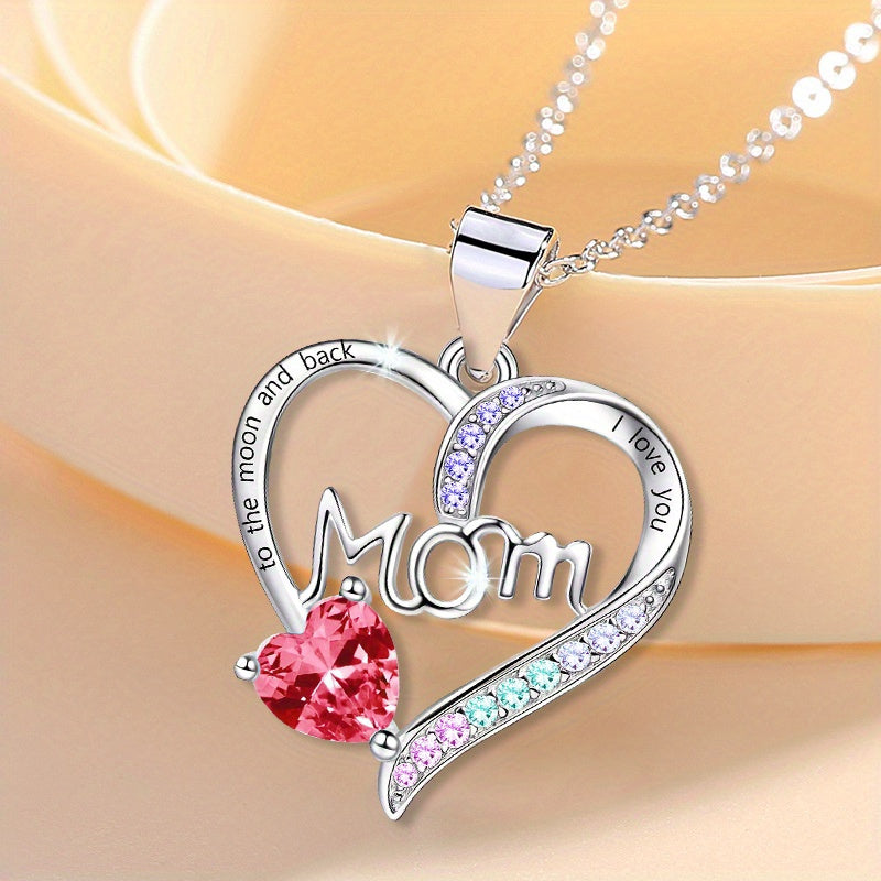 Women's Necklace Heart Mom Zirconia Elegant Mothers Day