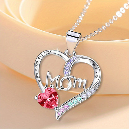 Women's Necklace Heart Mom Zirconia Elegant Mothers Day