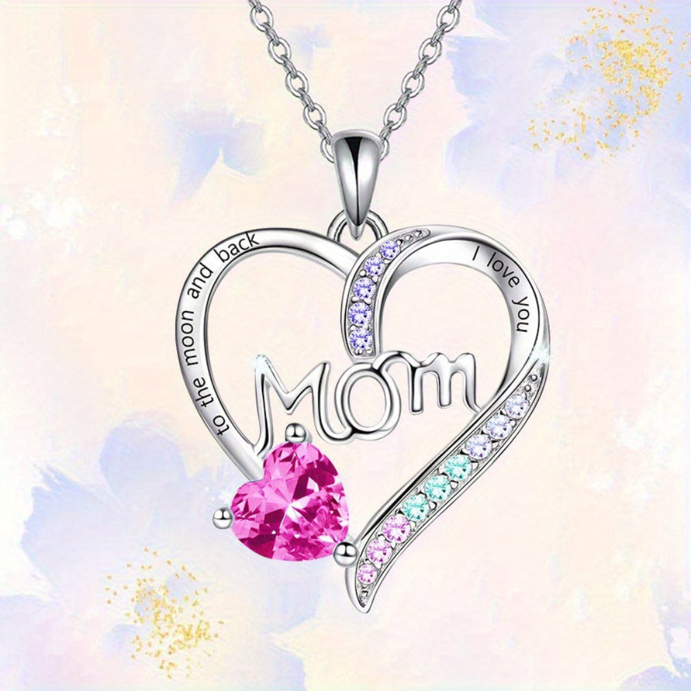 Women's Necklace Heart Mom Zirconia Elegant Mothers Day