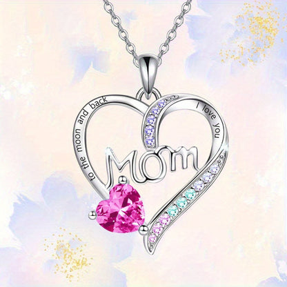 Women's Necklace Heart Mom Zirconia Elegant Mothers Day