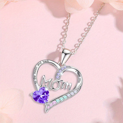 Women's Necklace Heart Mom Zirconia Elegant Mothers Day
