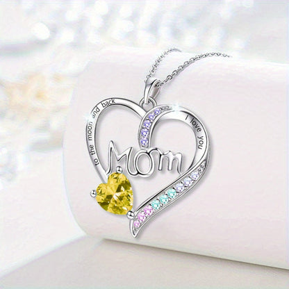 Women's Necklace Heart Mom Zirconia Elegant Mothers Day