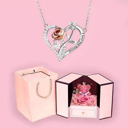 Heart Necklace Gift Set Bear Rose