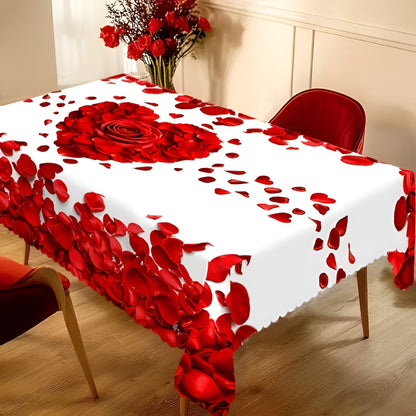 Rectangular Tablecloth Valentine's Pattern Roses Decorative