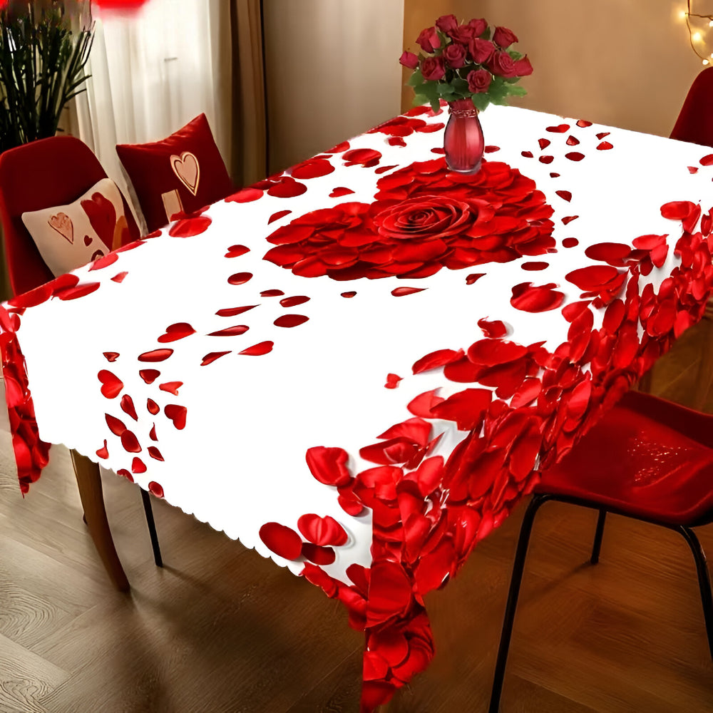 Rectangular Tablecloth Valentine's Pattern Roses Decorative