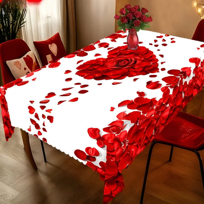 Rectangular Tablecloth Valentine's Pattern Roses Decorative