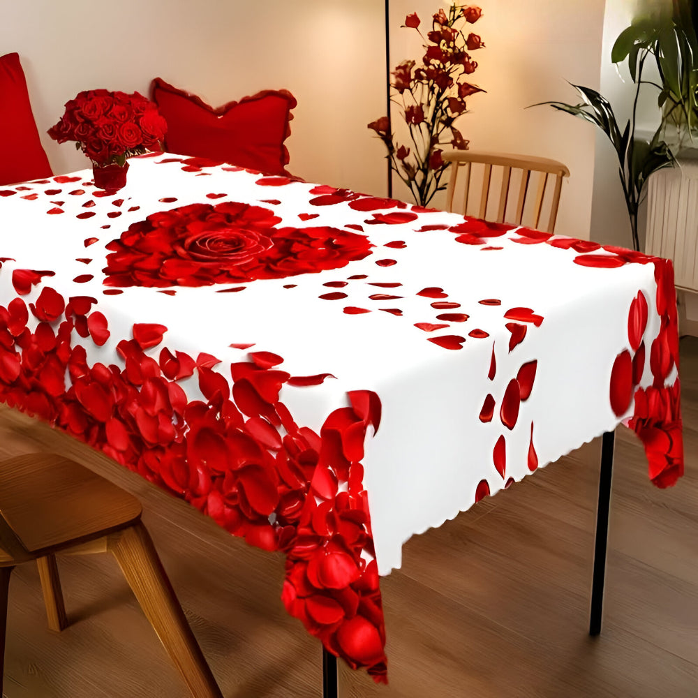 Rectangular Tablecloth Valentine's Pattern Roses Decorative