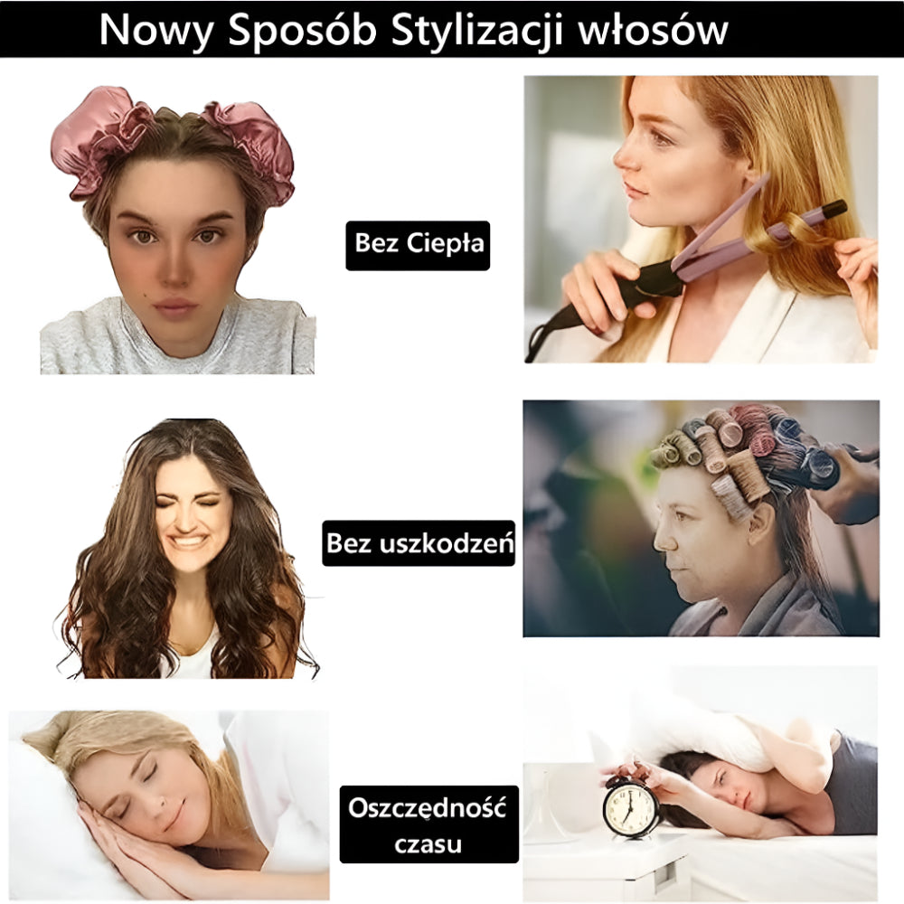 Opaska do Włosów Satynowa Bez Ciepła Lokówka Miękkie Loki