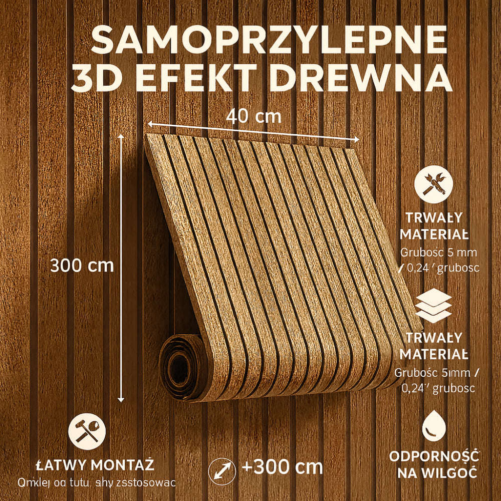 Panele Ścienne Samoprzylepne 3D Drewniane Nowoczesna Dekoracja