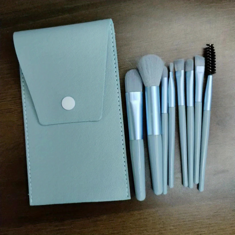 Set di Pennelli per Trucco con Astuccio da Viaggio 8 Pezzi