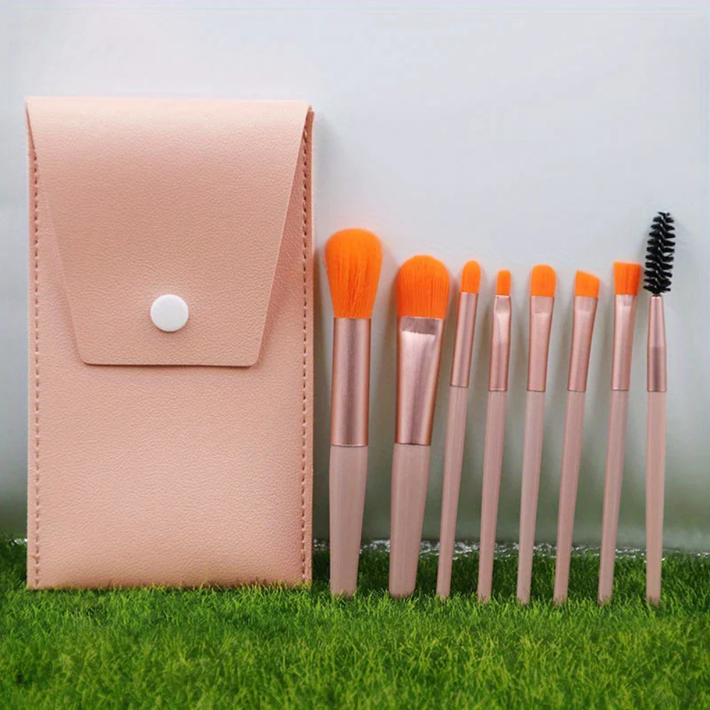 Set di Pennelli per Trucco con Astuccio da Viaggio 8 Pezzi