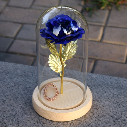 Decorative Rose Glass LED Lamp Wooden Base