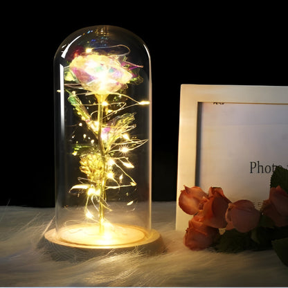 Decorative Rose Glass LED Lamp Wooden Base