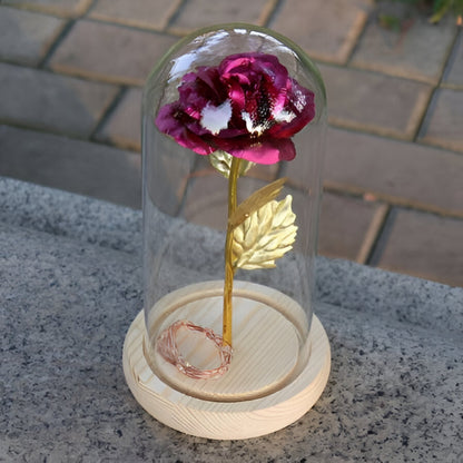 Decorative Rose Glass LED Lamp Wooden Base