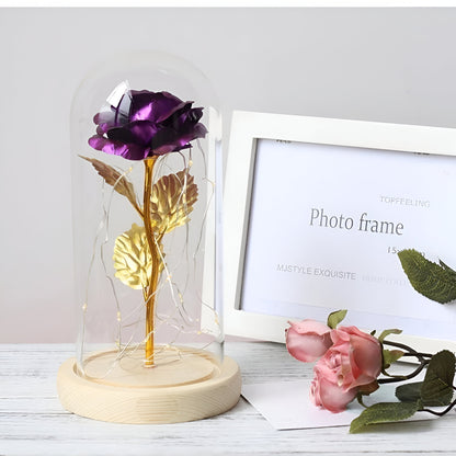 Decorative Rose Glass LED Lamp Wooden Base