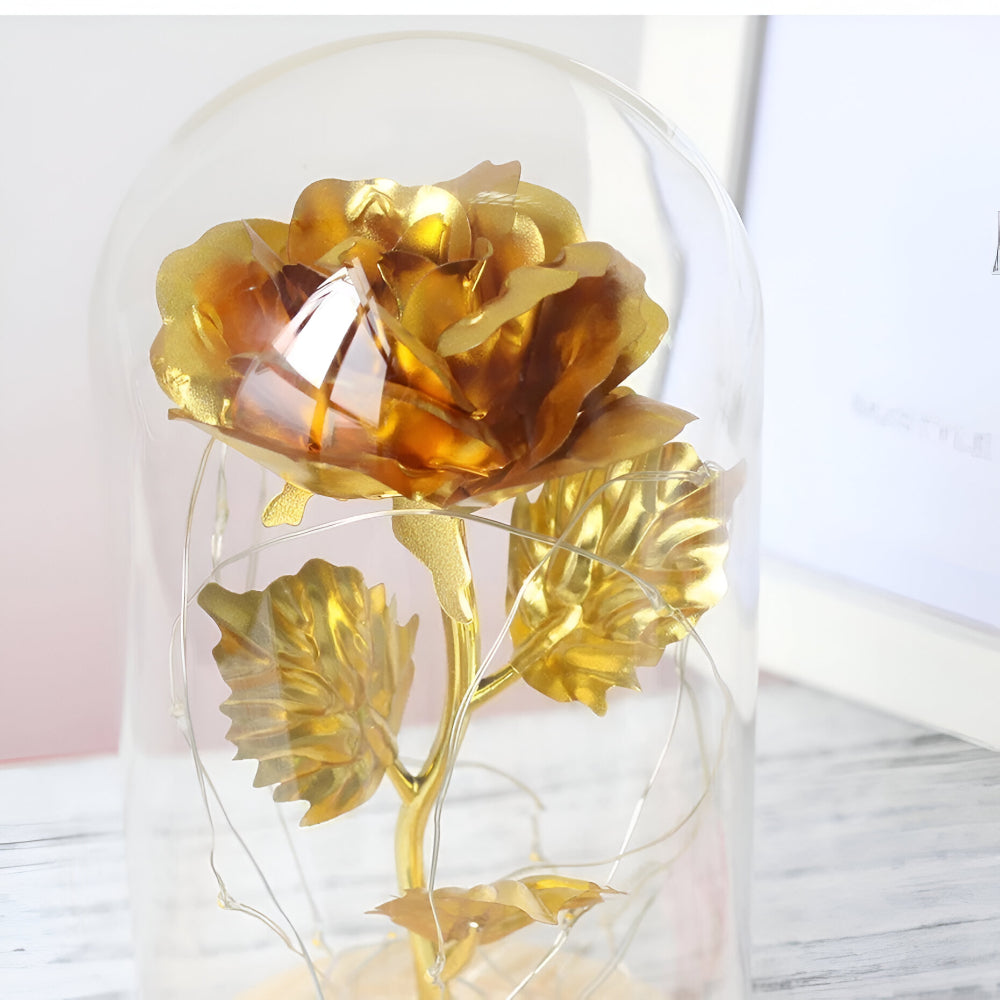 Decorative Rose Glass LED Lamp Wooden Base