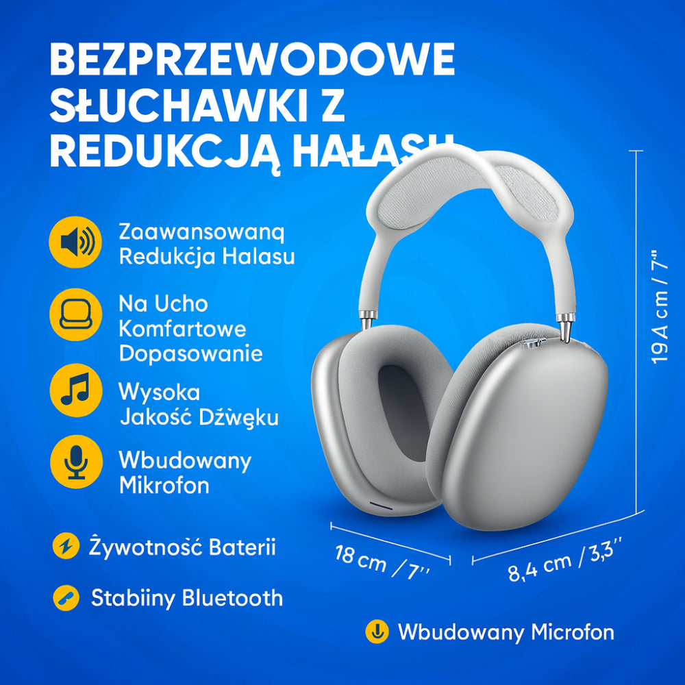 Słuchawki Bluetooth Nauszne Aktywna Redukcja Hałasu ANC