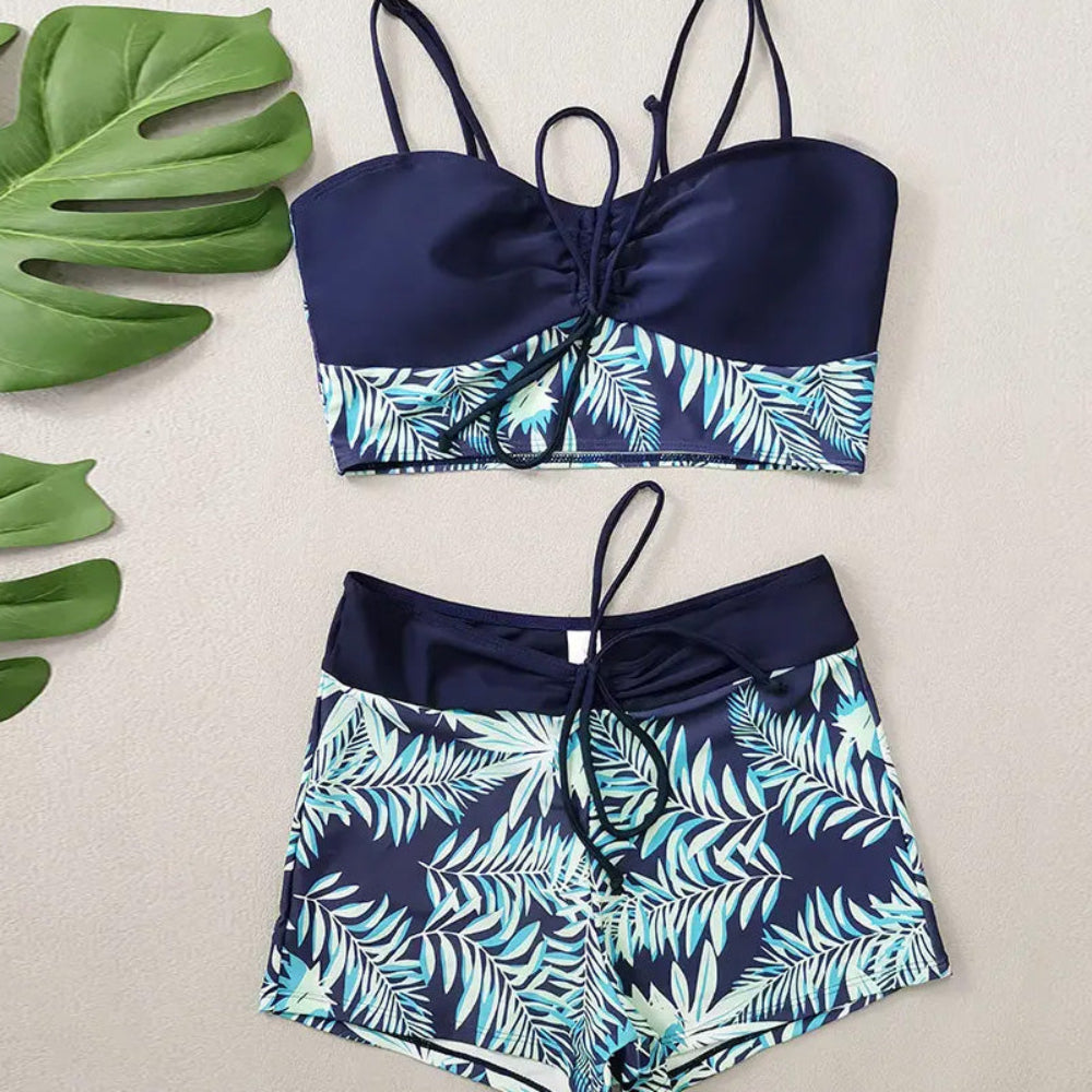Strój Kąpielowy Damski Bikini Wysoki Stan Szorty Wiązanie