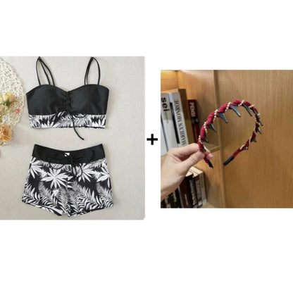 Strój Kąpielowy Damski Bikini Wysoki Stan Szorty Wiązanie